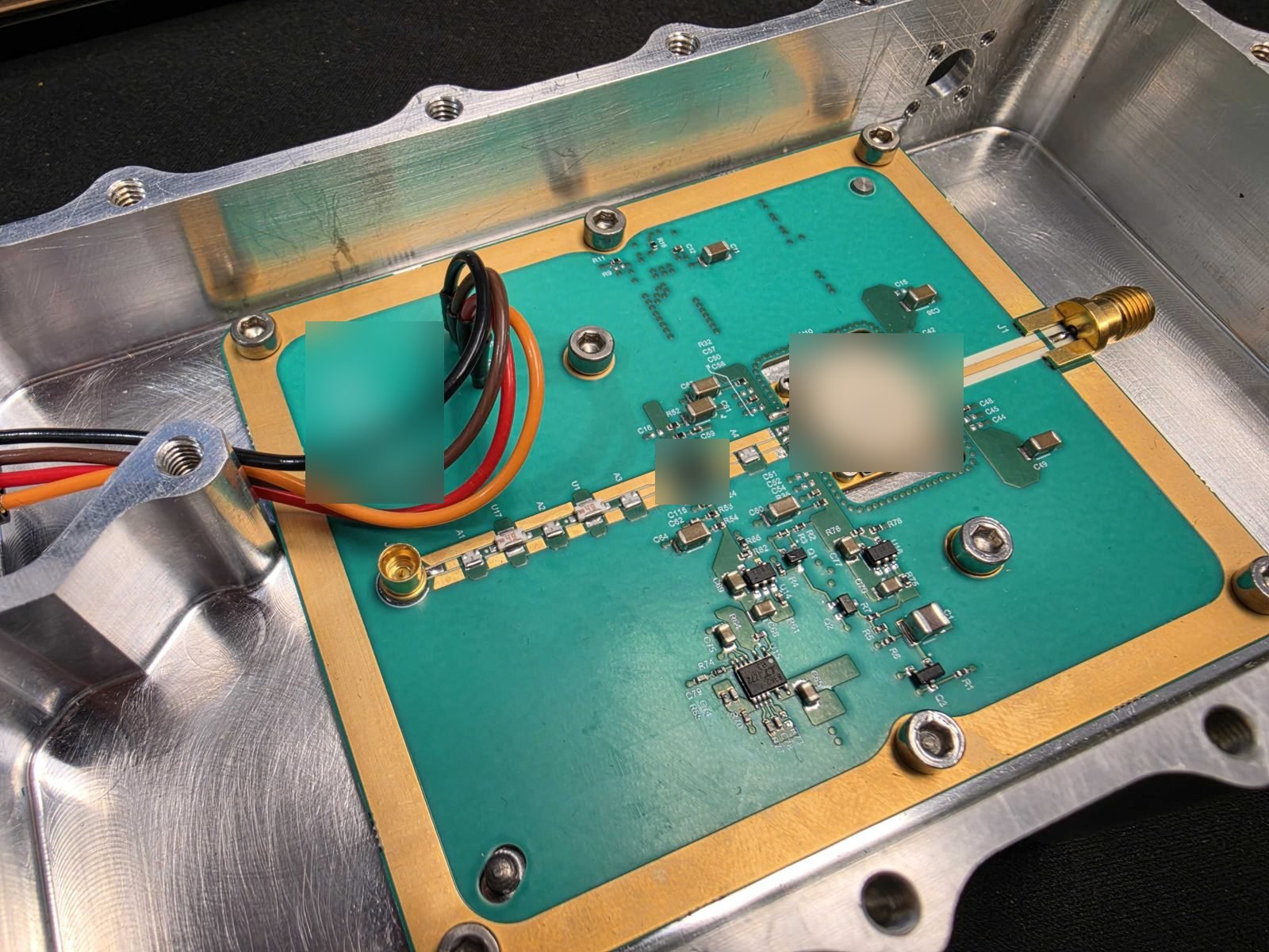 High-power amplifier prototype in a machined aluminum housing